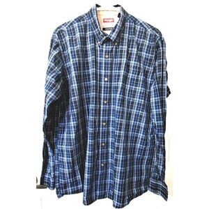 Wrangler Mens Wrinkle Resist L Blue Plaid Long Sleeve Button Down Shirt